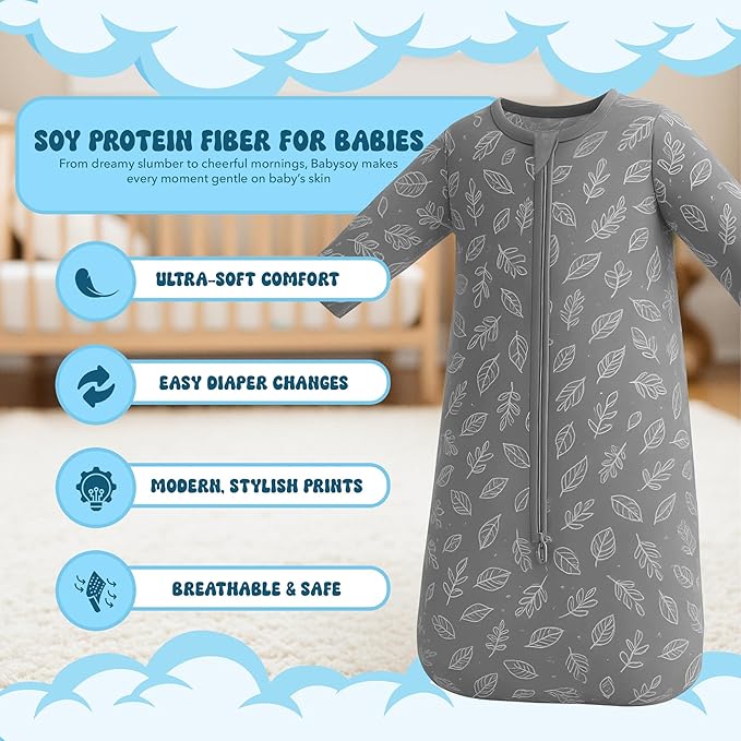 Babysoy Long Sleeve Wearable Blanket Sleep Sack, Infant to Toddler Sleeping Bag, Choose from size 0-24 Months