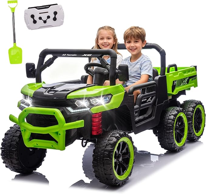 24V 2 Seater 4WD 6x6 Ride On Dump Truck with Remote Control, Ride on Toys for Big Kids with 20inch Seat, 3 Speeds, 4X100 Motors, Music, Ride on Truck for Toddler Boys Girls, Green