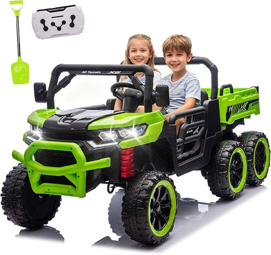24V 2 Seater 4WD 6x6 Ride On Dump Truck with Remote Control, Ride on Toys for Big Kids with 20inch Seat, 3 Speeds, 4X100 Motors, Music, Ride on Truck for Toddler Boys Girls, Green