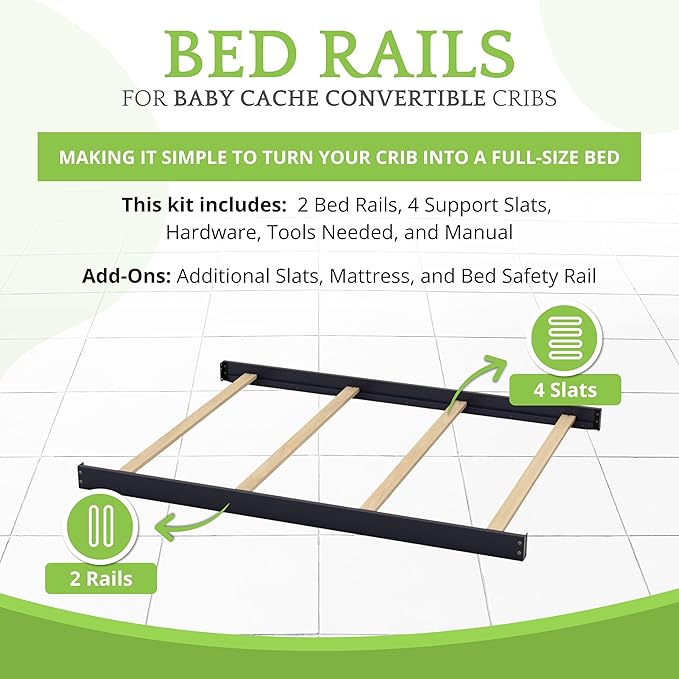 Full-Size Conversion Kit Bed Rails for Baby Cache Convertible Cribs - Solid Wood Rail - Toddler and Adult Bed Rail for Full-Size Beds - Essential Nursery & Baby Furniture (Navy Mist)