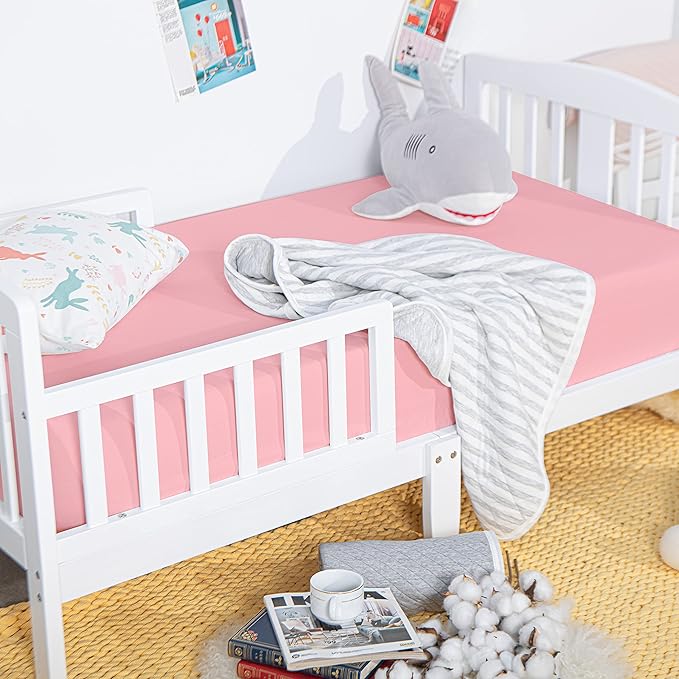 NTBAY 2 Pack 100% Brushed Microfiber Fitted Crib Sheet, Super Soft and Cozy 28x52 Crib Sheet for Standard Crib and Toddler Mattresses, Boys, Girls, Unisex, Pink, 28x52 Inches