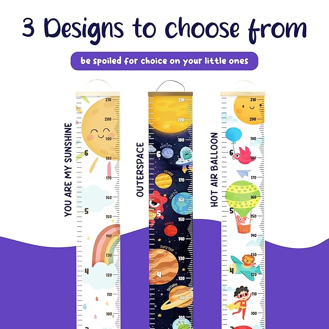 KooKooBaby Kids Growth Chart for Wall - 82"x7.9" Premium Canvas Removable Height Chart for Kids Height Measurement for Wall, Height Chart for Kids & Babies, Kids Height Wall Chart (Outer Space)