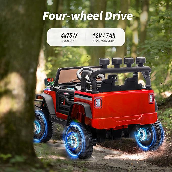 4WD Kids Ride on Car Truck, 12V 7Ah Kids Electric Vehicles Car Ride on Toy for Toddlers 3-5 with Remote Control - Red