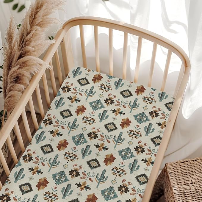 Tribal Cactus Totem Baby Crib Sheets for Boy Girl 28"x52" Vintage Cactus Soft Stretchy Fitted Crib Mattress Covers Western Cactus Nursery Baby Sheets for Standard Crib and Toddler Bed Mattress