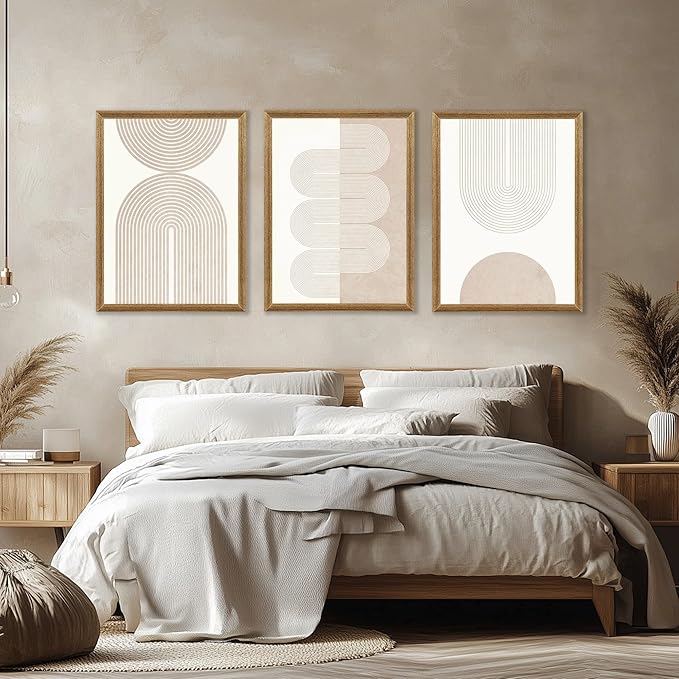 PicturePerfect Decor Minimalist Bohemian Frame Wall Art Neutral Geometric Line Wall Decoration Minimalist Abstract Wall Art Medieval Mural Painting Living Room Bedroom Office 12x16 Inch 3 Piece Set