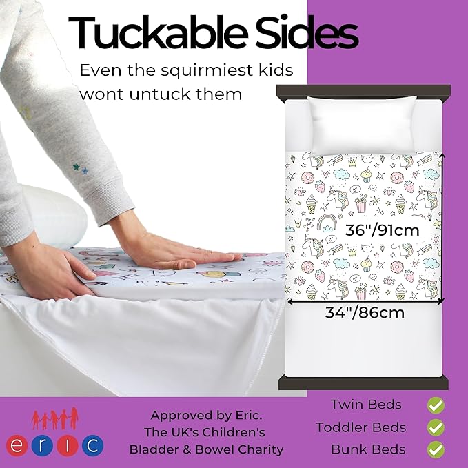 Hygge Sheets® Potty Training Pee Pads for Kids, Toddlers - 2 Pack - 100% Waterproof, Non Slip Bed Wetting Pad for Twin Beds - Washable, Reusable Mattress & Sheet Protector - Unicorn