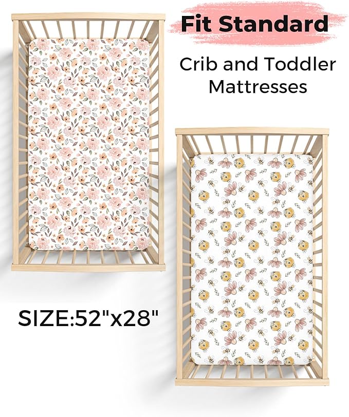 Crib Sheets for Boys and Girls, 2 Pack Fitted Baby Sheets for Standard Toddler Mattress 28" x 52", Soft Breathable Jersey Knit Baby Bedding (Blush Berry)