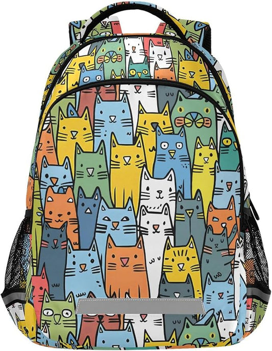 MNSRUU School Backpack with Chest Strap, Cartoon Animal Cute Cat Laptop Backpack, Travel Hiking Backpack for Boys Girls, Rucksack, Knapsack One Size