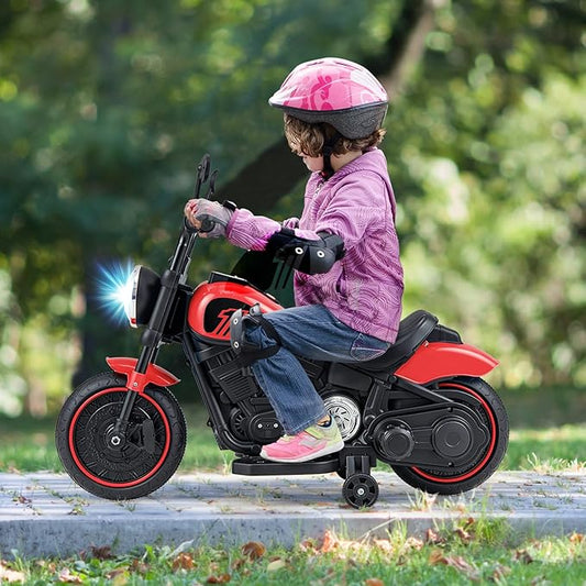 HONEY JOY Ride On Motorcycle, 6V Toddler Motorcycle with LED Light, Music, Foot Pedal, Forward/Backward, Soft Start, 3-Wheel Battery Powered Electric Motorcycle for Kids, Gift for Boys Girls (Red)