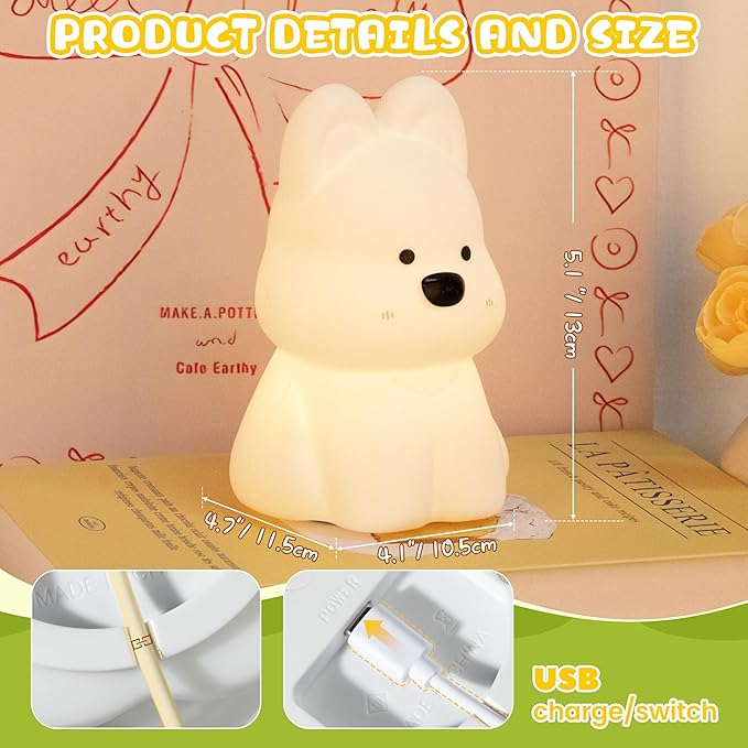 loatme Night Light for Kids, Rechargeable Dimmable Silicone LED Nightlight with 7 Colors, Baby Nursery Night Lamp, Touch Squishy Lamp, Cute Gifts for Girls, Boys, Toddler Room Decor, Dog