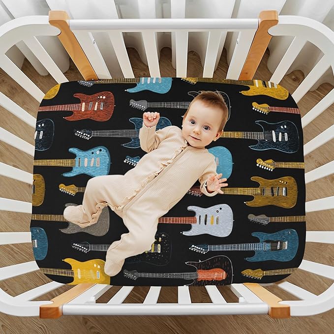 Colorful Music Guitars Crib Sheets Soft Breathable Fitted Baby Crib Sheets Mattress Cover for Girls Boys, 52" x 28" x 9"
