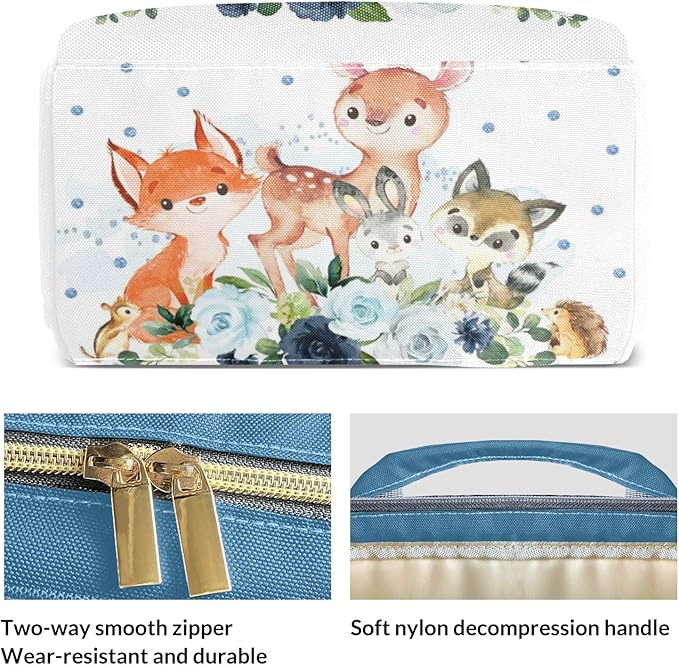 Personalized Boy Woodland Forest Navy Blue Floral Custom with Name Diaper Bag Backpack For Baby Boy Girl Dad Mom Unisex for Adult Daypack Holiday Gift