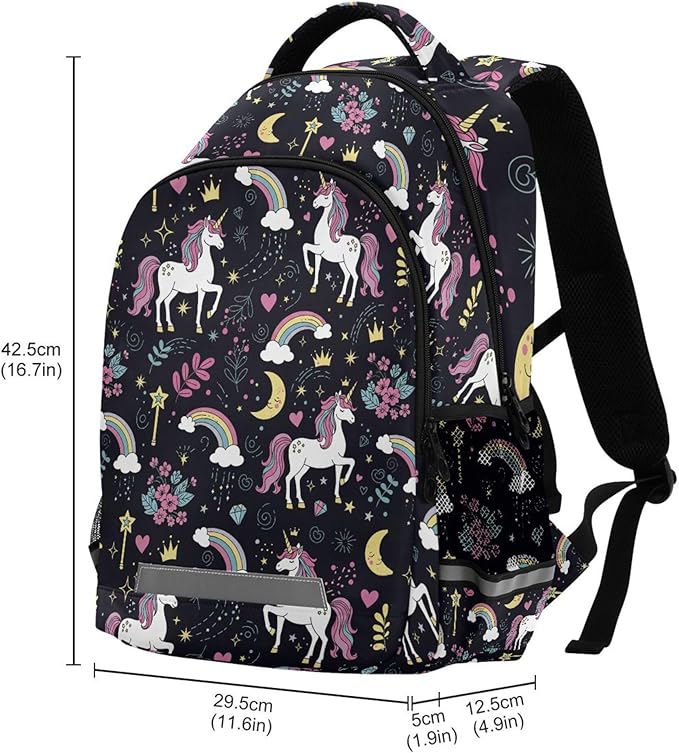 MNSRUU School Backpack with Chest Strap, Cute Unicorn Rainbow And Diamond Purple Laptop Backpack, Travel Hiking Backpack for Boys Girls, Rucksack, Knapsack One Size