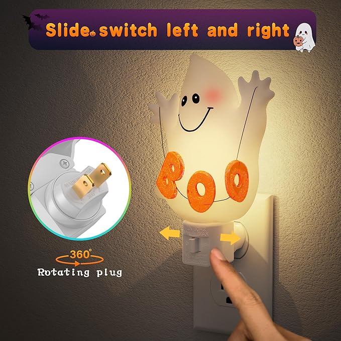 JandCase Ghost Night Light, 3000K Night Lights Plug into Wall,Cute & Funny Halloween Night Light for Kids,Plug in Ghost Nightlight with 360° Rotatable for Halloween Party Decor,1 Pack