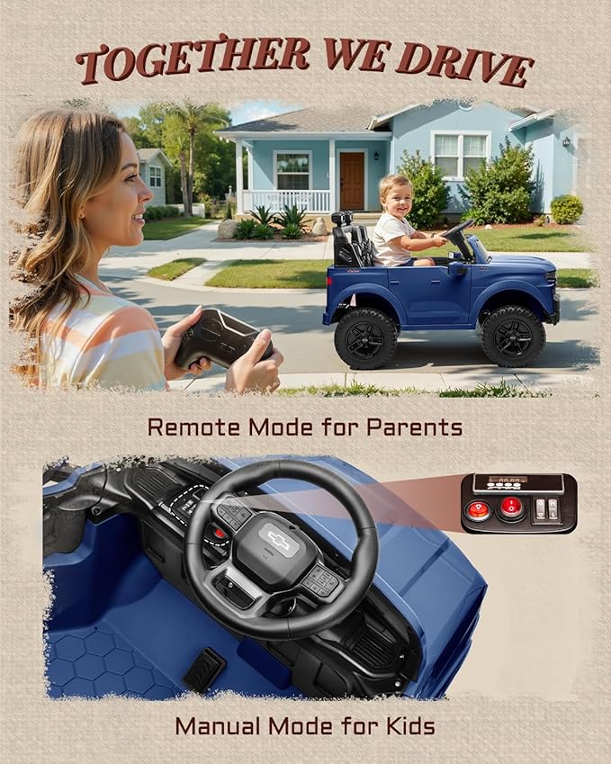 First Ride On 24V 2 Seater Ride on Toys Licensed Chevrolet Silverado, Electric Vehicle with Remote Control and Seat Belts, Electric Ride On Truck wtih Trunk, Bluetooth and LED Lights (Blue)