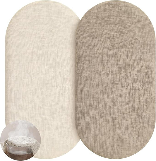 Muslin Bassinet Sheets Boy Girl, 100% Cotton Fitted Bassinet Sheet Set 2 Pack Bassinet Mattress Sheets Universal Fit for Rectangle, Round, Oval, Hourglass Mattress, Soft Breathable