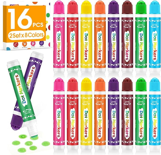 FUMILE 16PCS Dot Markers for Toddlers 1-3,2 Pack 8 Colors Bingo Daubers for kids,Non-Toxic and Washable Bingo Dot Markers for Art and Craft.Dot Paints for kids Drawing Coloring Supplies