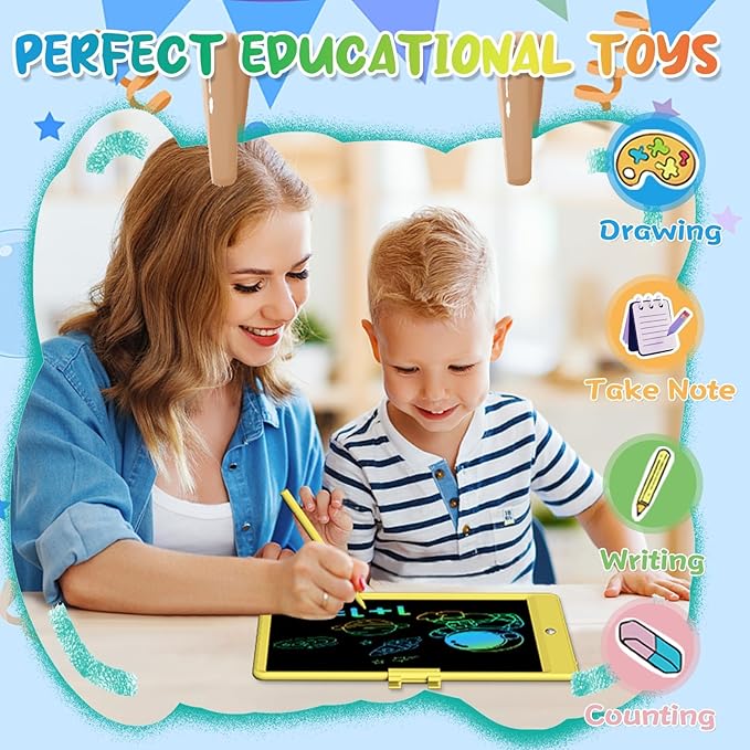 LCD Writing Tablet for Kids 10 Inch Reusable & Erasable Drawing Pad Educational and Learning Toddler Writing Board Electronic Toys for Boys Girls(Yellow)