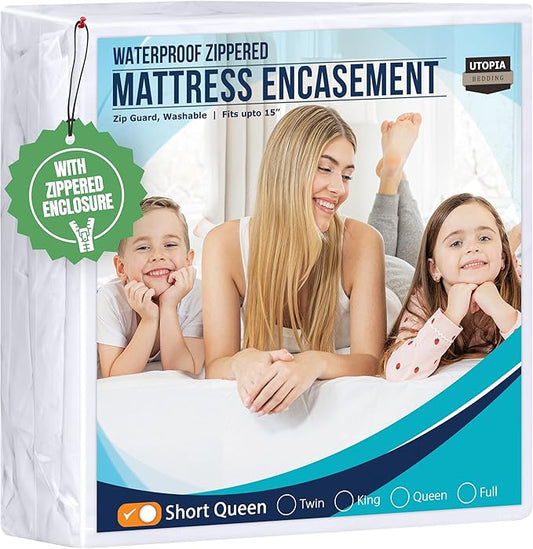 Utopia Bedding Waterproof Mattress Protector Short Queen Size, Zippered Mattress Encasement Bed Bug and Dust Mite Proof, Absorbent Six-Sided Mattress Cover