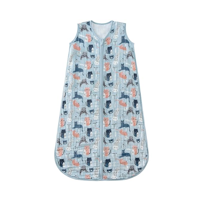 Baby Sleep Sack 2-4 T Baby Wearable Blanket 100% Organic Cotton 0.5 TOG Toddler Sleep Sacks 2- Way Zipper Soft 4 Layers Muslin 2T 3T 4T Kitten Cat