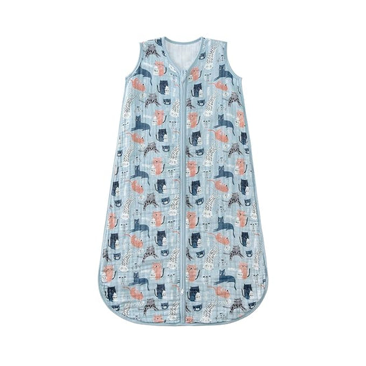 Baby Sleep Sack 2-4 T Baby Wearable Blanket 100% Organic Cotton 0.5 TOG Toddler Sleep Sacks 2- Way Zipper Soft 4 Layers Muslin 2T 3T 4T Kitten Cat
