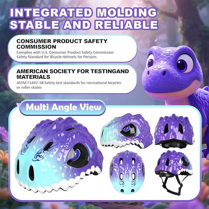 Toddler Kids Bike Helmet,3D Dinosaur Helmets for Boys Girls Infant/Baby to Children 1/2/3/4/5/6/7/8 Years Old Lightweight Adjustable Multi-Sports Bicycle Scooter Skateboard Skating Cycling
