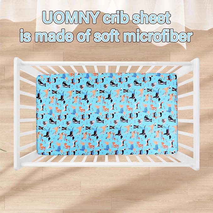 Crib Sheet - Fitted Crib Sheet Baby Sheet for Standard Crib and Toddler mattresses Nursery Bedding Sheet Crib Mattress Sheets for Boys and Girls 1 Pack Dog Toddler Sheet by UOMNY