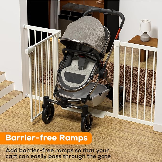 29.5-40.6" Baby Gate for Stairs, Baby Safety Essentials, Auto Close Gate for Doorways, Easy Install Pressure Mounted Dog Gate Indoor, Pet Gates for Dogs, White