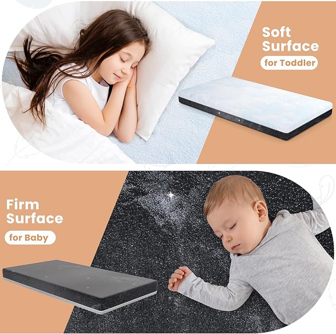 Crib Mattress, 52 x 27 Dual-Sided Memory Foam Baby and Toddler Mattress, Triple Layer Toddler Bed Mattress with Waterproof, Breathable, Removable Machine Washable Cover, Baby Mattresses for Crib
