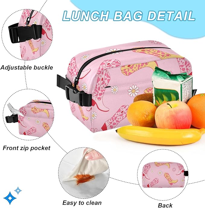 Jucciaco Western Cowgirl Boots and Flowers Backpack with Lunch Bag, School Travel Backpack for Teens Boys Girls Kids Backpacks Set