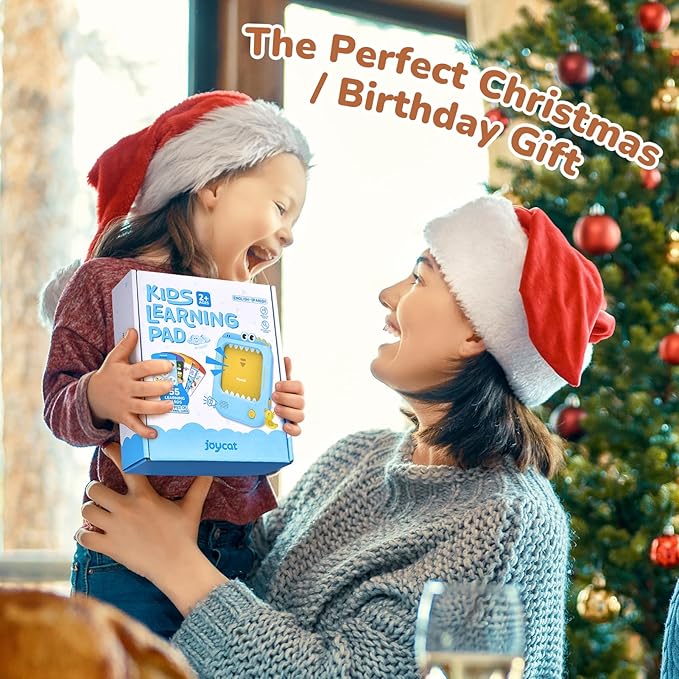 JoyCat Bilingual Kids Learning Tablet, 106 Pages Talking Cards with 20 Interactive Games, Montessori Toy for Alphabet, Words, Simple Math, Colors & Songs, Toddler Learning Toys for 2-6 Year Old Gifts