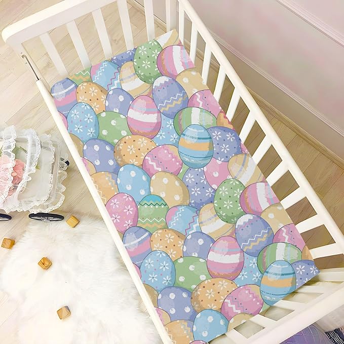 Cute Easter Eggs Crib Sheets Soft Breathable Fitted Baby Crib Sheets Mattress Cover for Girl Boys, 52" x 28" x 9"