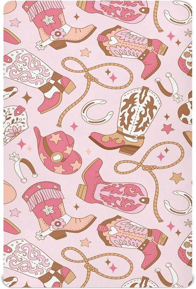 Western Cowgirl Boots Crib Sheets Soft Breathable Fitted Baby Crib Sheets Mattress Cover for Girls Boys, 52" x 28" x 9"