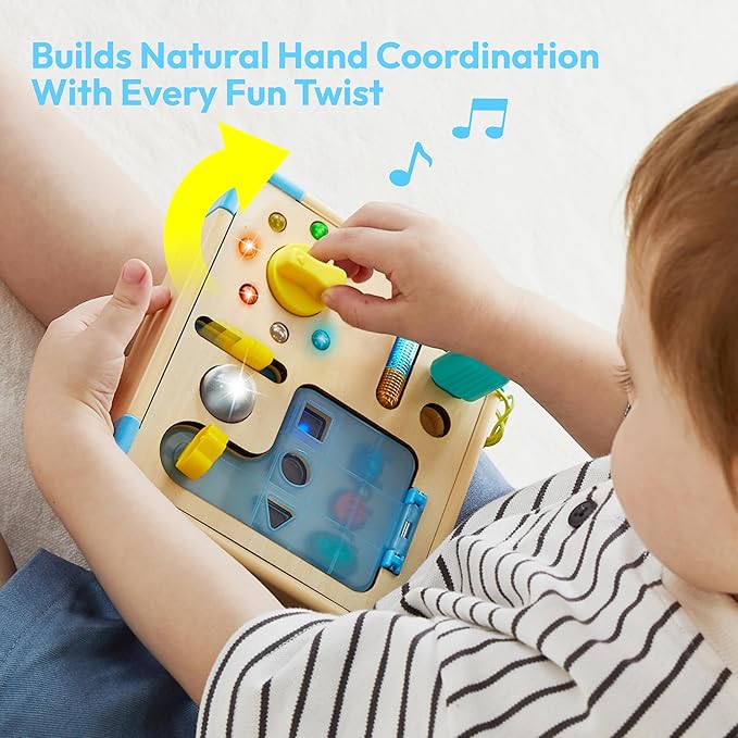 lalalark Electronic Busy Board – Montessori Learning Toddler Toy, 15 Lights & 9 Sounds, 5 Switches & Plugs, Sensory, Fidget, Travel Activities, Early Development, Christmas Baby Gifts Toys Age 18M+