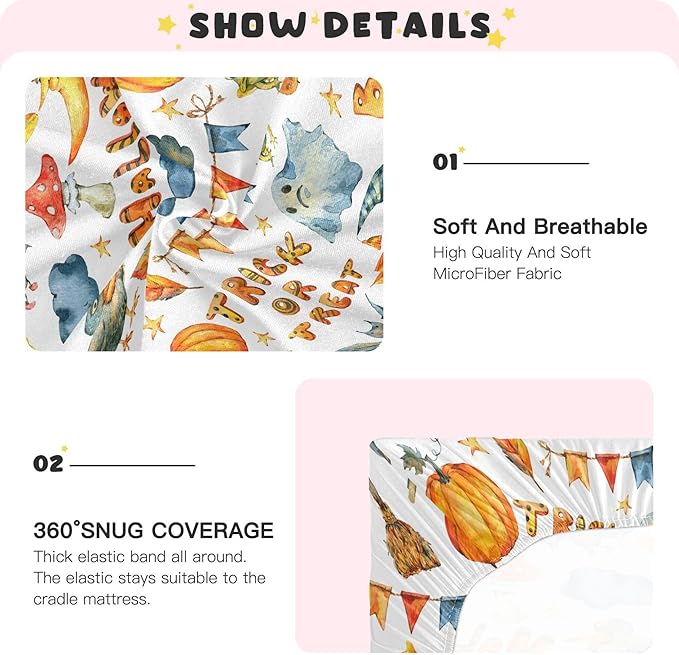 Watercolor Halloween Party Crib Sheets Soft Breathable Fitted Baby Crib Sheets Mattress Cover for Girl Boys, 52" x 28" x 9"