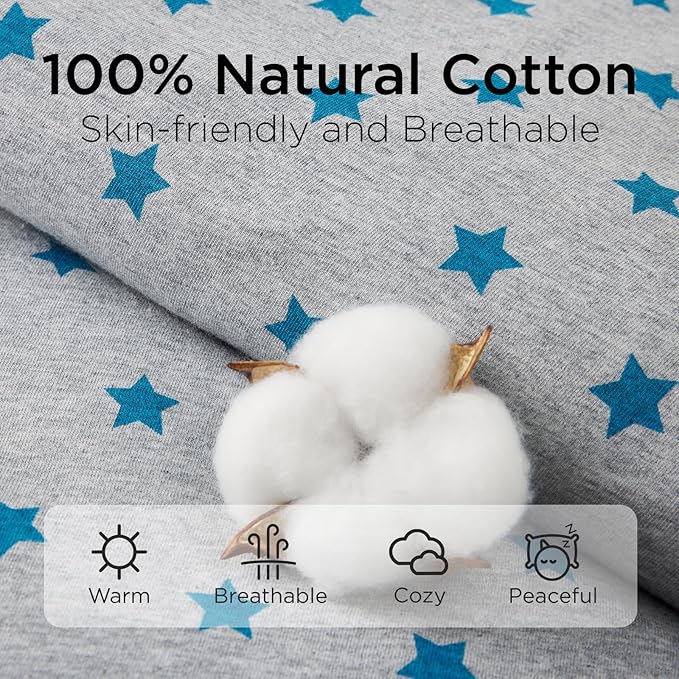 Duomiaomiao 3.5 TOG Toddler Sleep Sack 6-12 Months 100% Cotton Winter Side Open Zipper Baby Sleep Sack with Feet, Warm Toddler Wearable Blanket