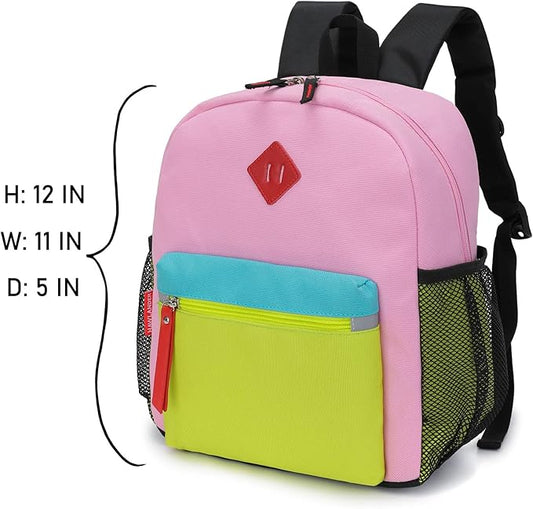 HawLander Little Kids Backpack for Boys or Girls, Toddler School Bag Fits 3 to 6 years old, Pink Yellow, 12 Inch