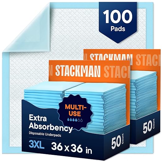 Chucks Pads Disposable Adult Underpads [100-Pack] 36"x36" XXXL Super-Absorbent Incontinence Bed Pads – Large Leak-Proof Mattress Protector Pee Pads for Adults, Seniors, Kids & Pets
