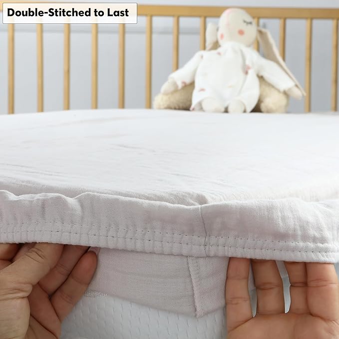 Muslin Baby Crib Sheets Fitted - Crib Sheets Neutral Turkish Cotton, Ultra Soft & Breathable - Organic Cotton Crib Sheets for Boys & Girls, GOTS & Oeko-TEX® Certified (52x28, Cotton Latte)