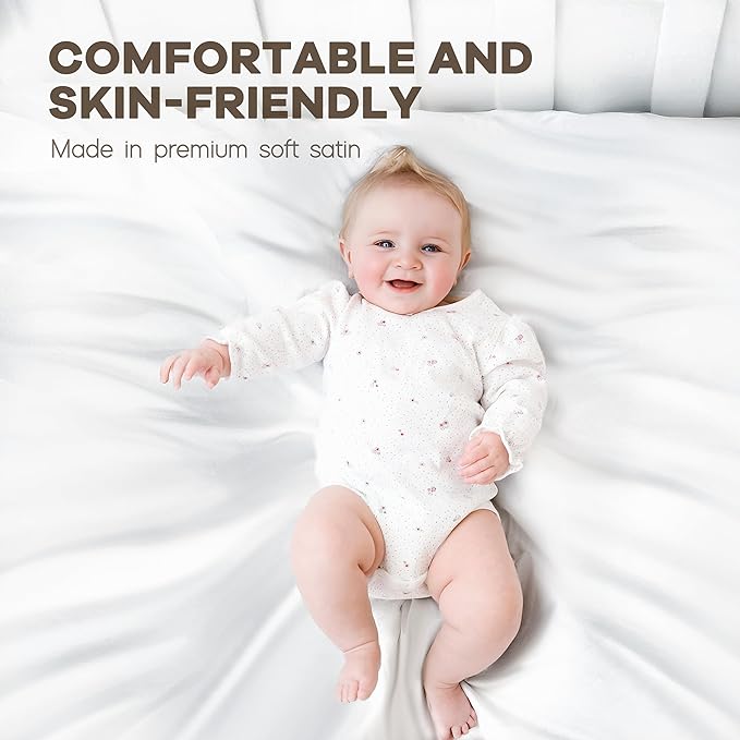 Pro Goleem 2 Pack Satin Soft Crib Sheet Great for Baby with Sensitive Hair Silky Baby Sheet White and Gray Unisex 52’’x28’’x8’’ Fitted Sheets