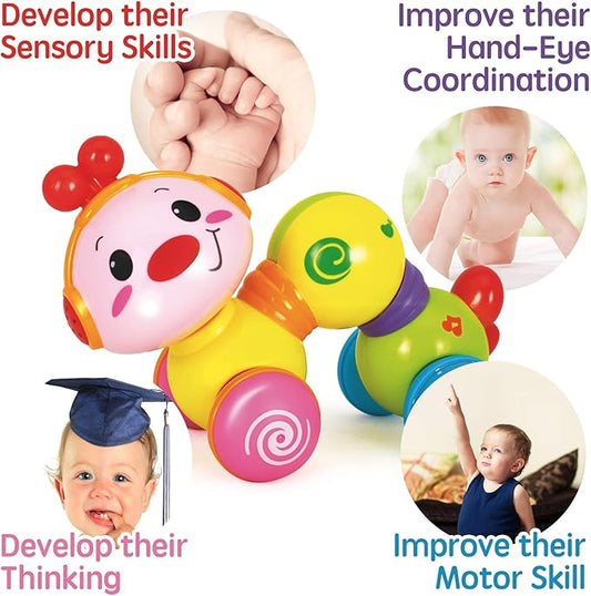 Stone and Clark Musical Press & Go Caterpillar Toy, Baby Toys 6 to 12 Months, Light Up Head Inchworm Infant Toys, Baby Crawling & Educational Toys for 1 Year Old Boys & Girls