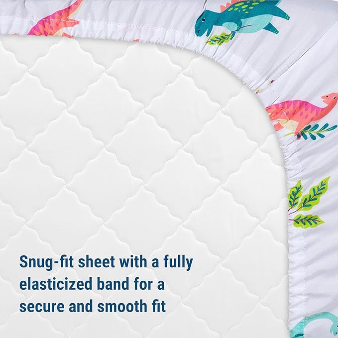 Wildkin Kids 100% Microfiber Crib Sheet – Soft, Breathable Fitted Sheet - Darling Dinosaurs