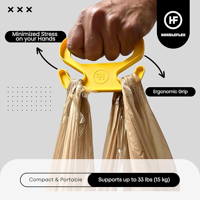Handle Magic (4 Units) Bag Carriers | Ergonomic Grip and Bag Holder | Pocket Size | Lightweight & Comfortable for Shopping & Travel - Made in USA (White Yellow)