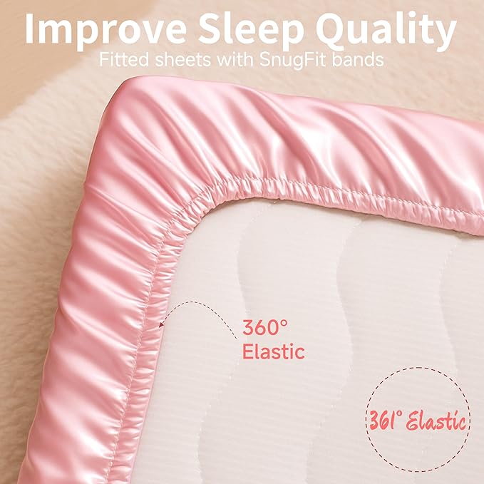 Pro Goleem Satin Soft Crib Sheet Great for Baby with Sensitive Hair Silky Baby Sheet Pink 52’’x28’’x8’’ Fitted Sheet for Girls