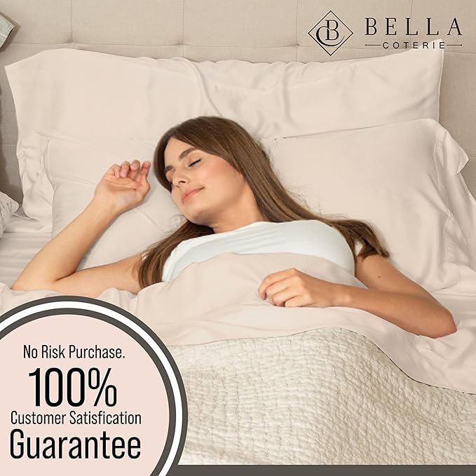 Bella Coterie Luxury Bamboo Viscose Queen Size Flat Sheet | 100% Organically Grown | Ultra Soft | Cooling for Hot Sleepers [Champagne]