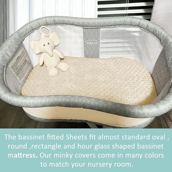 Owlowla Bassinet Sheet Set,Ultra Soft Minky Cradle Sheets Universal Fitted Bassinet Pad/Mattress for Baby Boys Girls(Cream/Baby Blue)