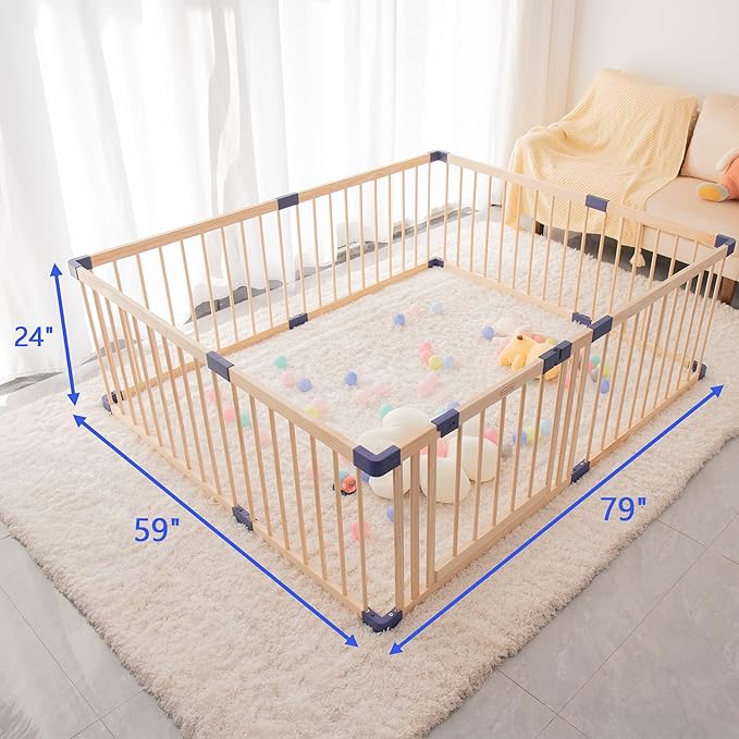 Wooden Baby playpen with Door, Play Fence for Babies, Kids Safety Play Center Yard,Playpen with gate for Infants and Babies,Extra Large Playard, Anti-Fall Playpen… (59.05"x 78.80"x24)