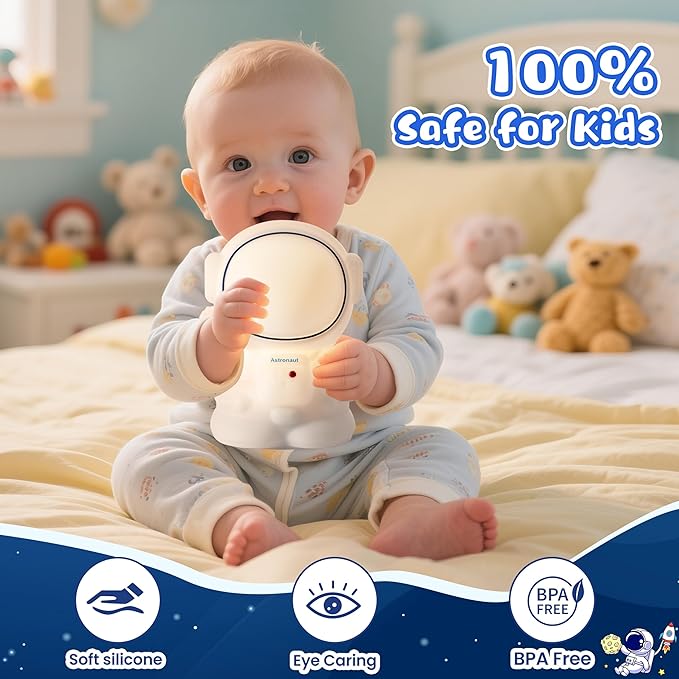 loatme Night Light for Kids, Rechargeable Dimmable Silicone LED Nightlight with 7 Colors, Baby Nursery Night Lamp, Touch Squishy Lamp, Cute Gifts for Girls, Boys, Toddler Room Decor, Astronaut