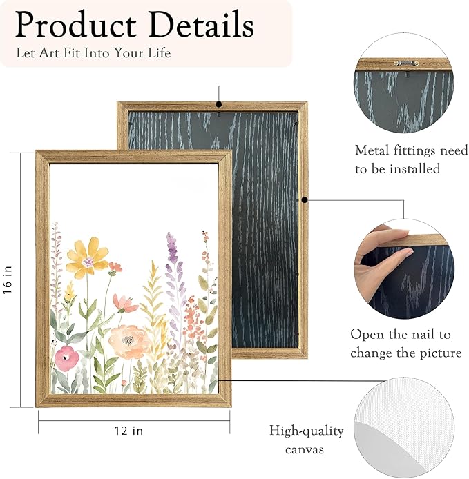 Colorful Flower Frame Wall Art Set Watercolor Flower Wall Art Multicolor Botanical Art Prints Wildflower Painting Printing Suitable for living room, bedroom, bathroom, 12x16 inch 3 piece set