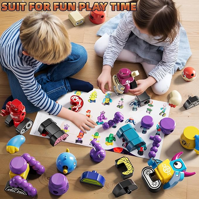 Magnets Robot Building Toys for Kids Ages 3-5 4-8 - 106 PCS Monsters Toys Robot Stacking Building Blocks Set with Storage Box, Creative Learning Christmas and Birthday Gifts for Boys Girls 2-4